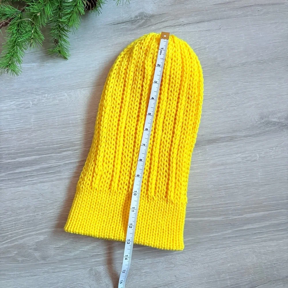Handmade Neon Yellow Knit Winter Beanie Hat